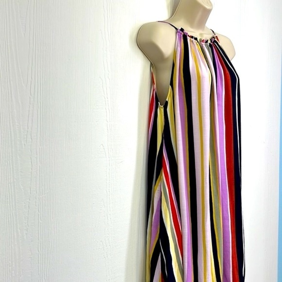 Loft - Striped Colorful Halter Sleeveless Pocket Swing Dress Size Medium - Picture 4 of 11